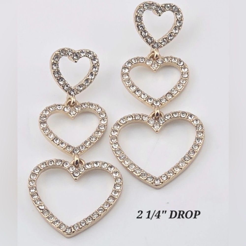 Rhinestone Gold Heart Earrings